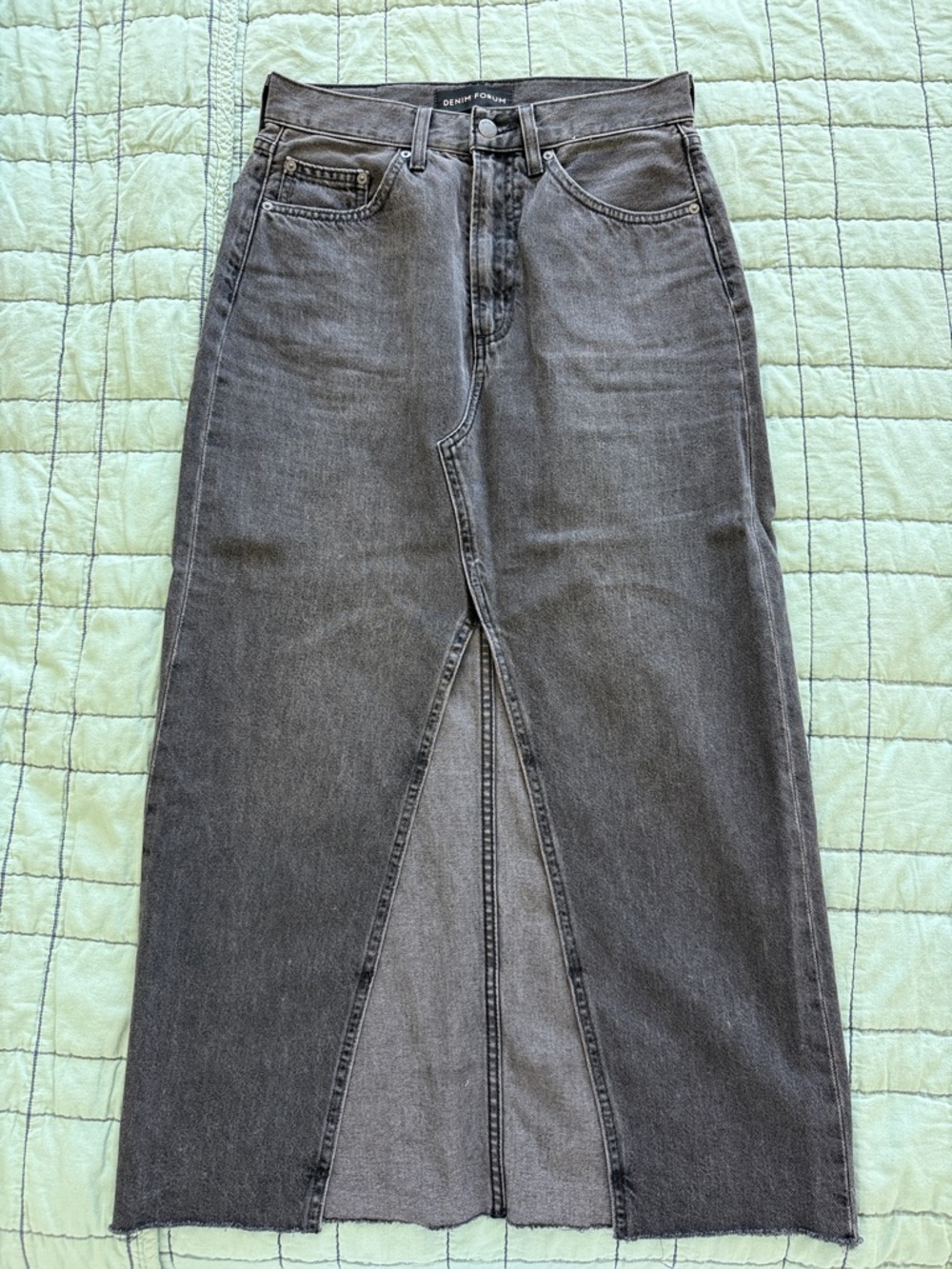 Aritzia Maxi Denim Skirt in Washed Black/Grey with Front Slit